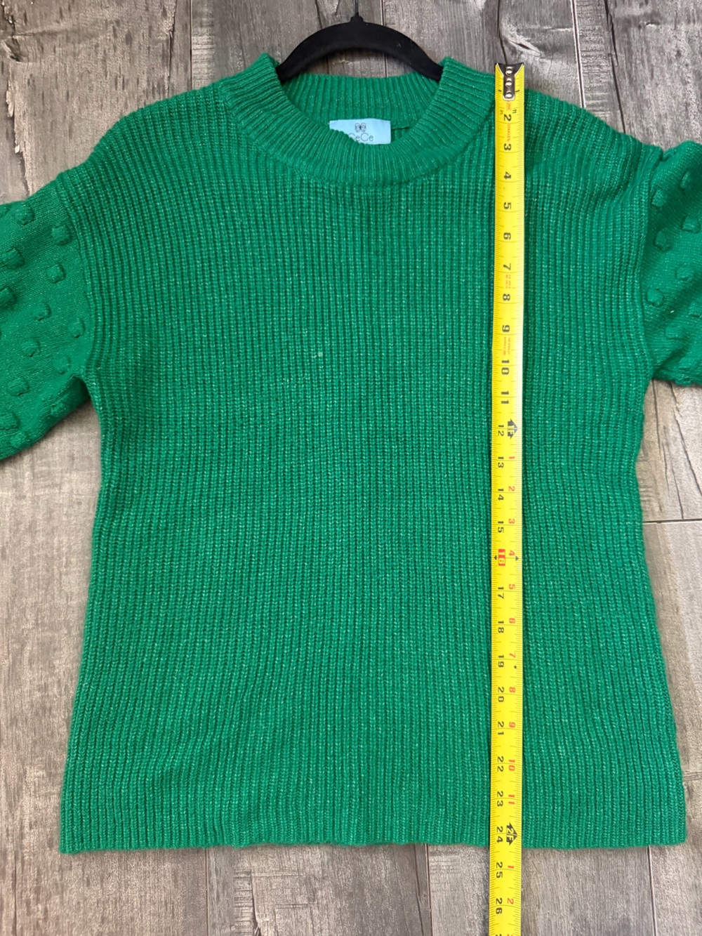 CeCe Women’s Green Bobble Sleeve Ribbed Knit Sweater Size M - Picture 4 of 10